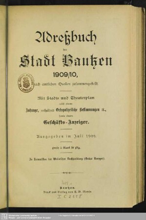 1909/10(1909): Adreßbuch der Stadt Bautzen
