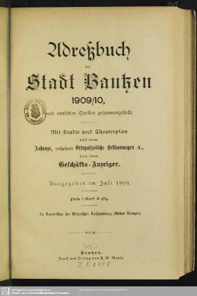 1909/10(1909): Adreßbuch der Stadt Bautzen