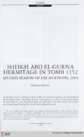 16: Sheikh abd el-Gurna hermitage in tomb 1152 : second season of excavations, 2004