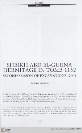 16: Sheikh abd el-Gurna hermitage in tomb 1152 : second season of excavations, 2004