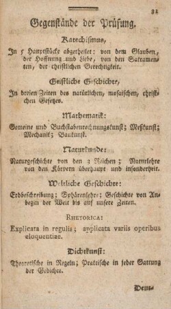 Gegenstände der Prüfung.