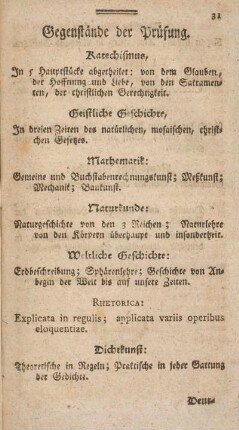 Gegenstände der Prüfung.