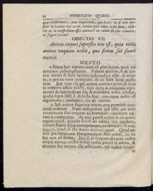 Obiectio VIII. Anima corpori superstes non est, quia nulla anima unquam rediit, quae status sui fuerit nuncia