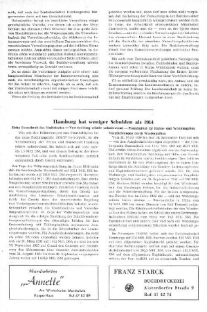 Hamburg hat weniger Schulden als 1914