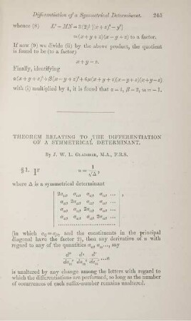 Theorem relating to the differentiation of a symmetrical determinant.