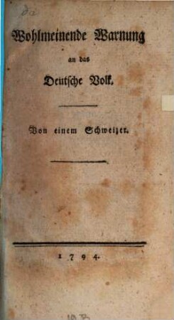 Wohlmeinende Warnung an das Deutsche Volk