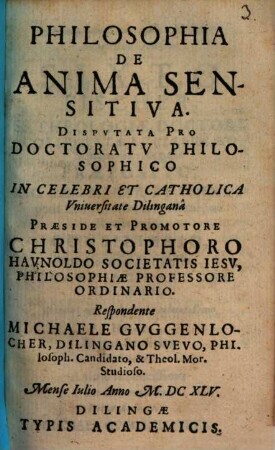 Philosophia de anima sensitiva