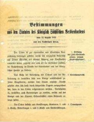 Auszug aus den Statuten des Königlich Sächsischen Albrechtsordens