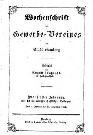 Wochenschrift des Gewerbe-Vereins Bamberg. 20. 1871