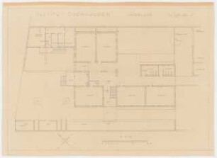 Gartenanlage des Instituts zur Erlangung der Hochschulreife, Oberhausen: Planungsunterlage mit dem Institut: Teilgrundriss 1:100