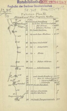 Fahrten-Plan XI. Altmark und West-Prignitz, 91,5 Km.