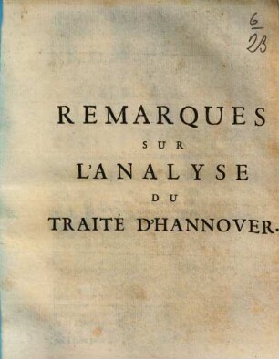 Remarques Sur L'Analyse Du Traité D'Hannover