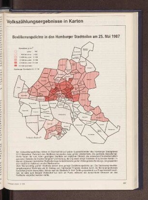 Bevölkerungsdichte in den Hamburger Stadtteilen am 25. Mai 1987