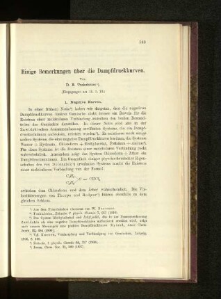 Einige Bemerkungen über die Dampfdruckkurven.