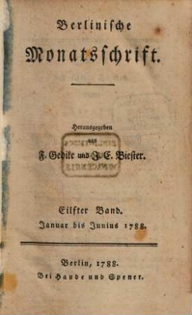Berlinische Monatsschrift. 11, 11. 1788