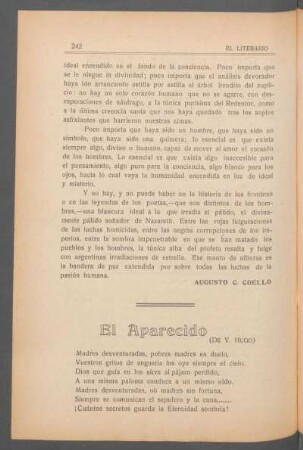 El aparecido : (De V. Hugo)