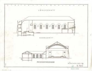 Fischer, Theodor; Nördlingen; Stadthalle - Querschnitt, Längsschnitt