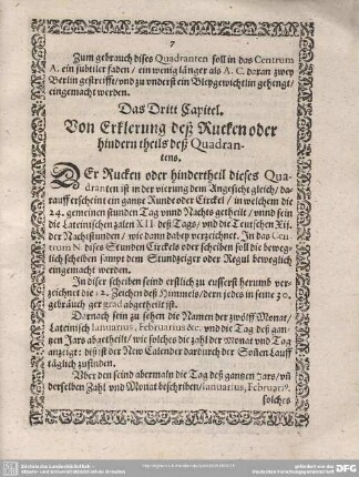 Das Dritt Capitel. Von Erklerung deß Rucken oder hindern theils deß Quadrantens.