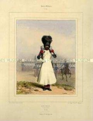 Uniformdarstellung, Pionier der Linien-Infanterie, Königreich Frankreich, 1840. Tafel Nr. 151 aus: Galerie Militaire.