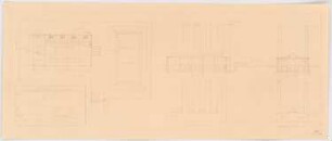Tonfilmatelier (Filmstadt), Berlin-Gatow: Heizwerk: Frontansicht, Seitenansicht, Schnitt und Grundriss 1:200
