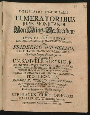Dissertatio Inauguralis De Temeratoribus Iuris Monetandi
