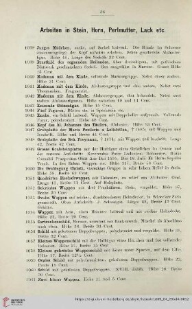Arbeiten in Stein, Horn, Perlmutter, Lack etc (Nr. 1038 - 1222)