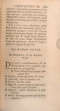Quaestio CXVII. De liberalitate, in sex articulos divisa.