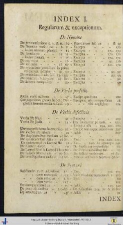 Index I. Regularum & exceptionum.