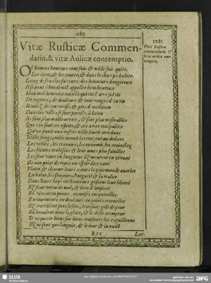 Vitae Rusticae Commendatio, & vitae Aulicae contemptio
