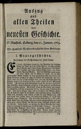 IV. Nachlese. Coburg, den 26. Januar, 1763.