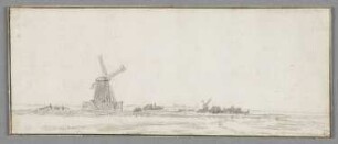 Flachlandschaft mit zwei Windmühlen