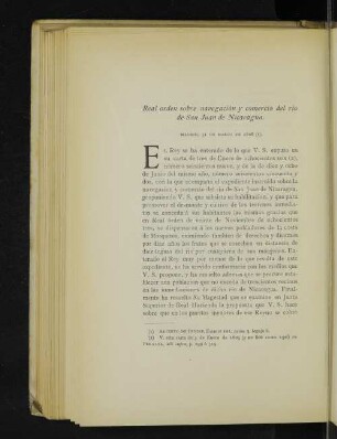 Real orden sobre navegación y comercio del río de San Juan de Nicaragua.