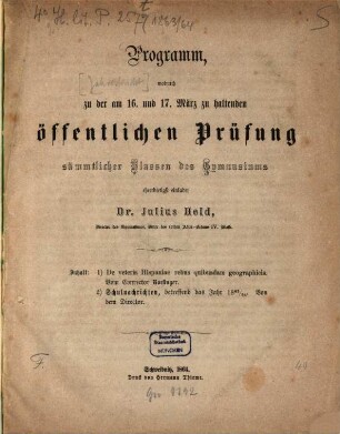 Programm : durch welches zur Feier des Geburtsfestes Sr. Majestät des Kaisers und Königs und zur Entlassung der Abiturienten ... einladet, 1863/64