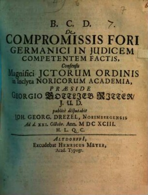 De Compromissis Fori Germanici In Judicem Competentem Factis