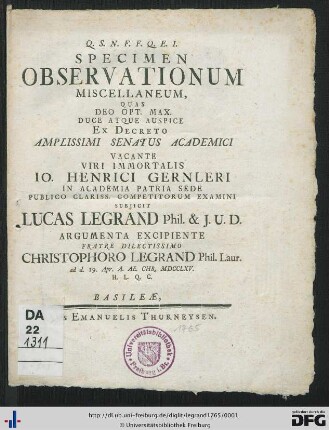 Specimen Observationum Miscellaneum