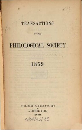 Transactions of the Philological Society. 1859