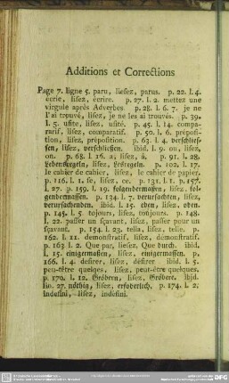 Additions et Corrections