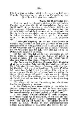 Gewährung widerruflicher Beihilfen an leistungsschwache Synagogengemeinden zur Beschaffung des jüdischen Religionsunterrichts : [F. Öffentliches Volksschulwesen]