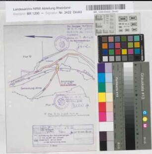 Aufhebung eines Bahnüberganges in km 44,087 der Strecke Paderborn-Brilon-Wald in der Gemarkung Alme: Lageplan, M. 1:2.500 Stnr.: 98, Iwü, Bunr.: 9, Blnr.: 1