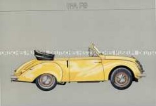 Blatt aus einer Mappe mit historischen Auto-Modellen als Vorgänger des PKW "Wartburg"