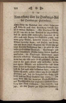 §. 74. Anmerkung über die Denkungs-Art der Hamburger Einwohner. - §. 81. Schluß-Absatz.