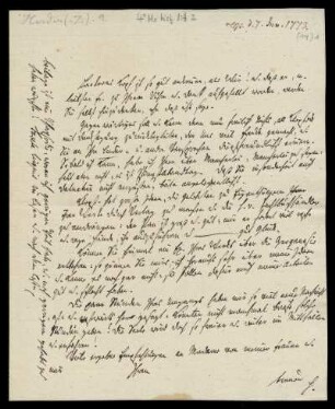 Brief von Johann Gottfried von Herder an Rudolf Erich Raspe