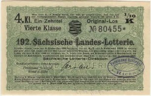 3 Reichsmark / 12 Reichsmark - 1/10 Los, 4. Klasse