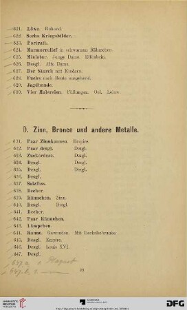 D. Zinn, Bronce und andere Metalle (Nr. 631-784)