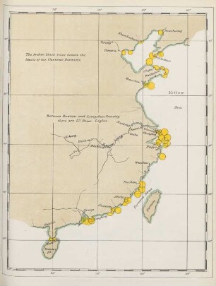 [Chart of China coast, showing position of lights and limits of customs districts]