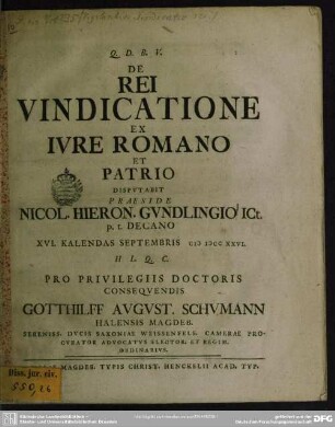 De Rei Vindicatione Ex Iure Romano Et Patrio