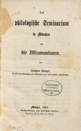 Das philologische Seminarium in München und die Ultramontanen