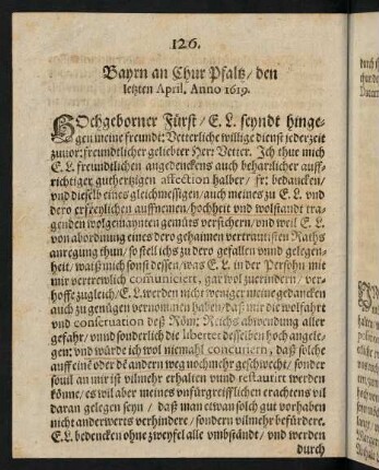 126-127, Bayrn an Chur Pfaltz den letzten April Anno 1619