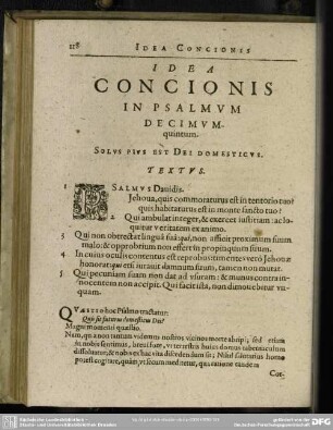 Idea Concionis In Psalmum Decimumquintum