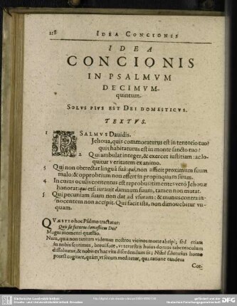 Idea Concionis In Psalmum Decimumquintum